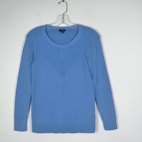 Cornflower Blue Crew Neck Ribbed Long Sleeve Cotton Blend Sweater Sz Sp - Picture 2 of 7
